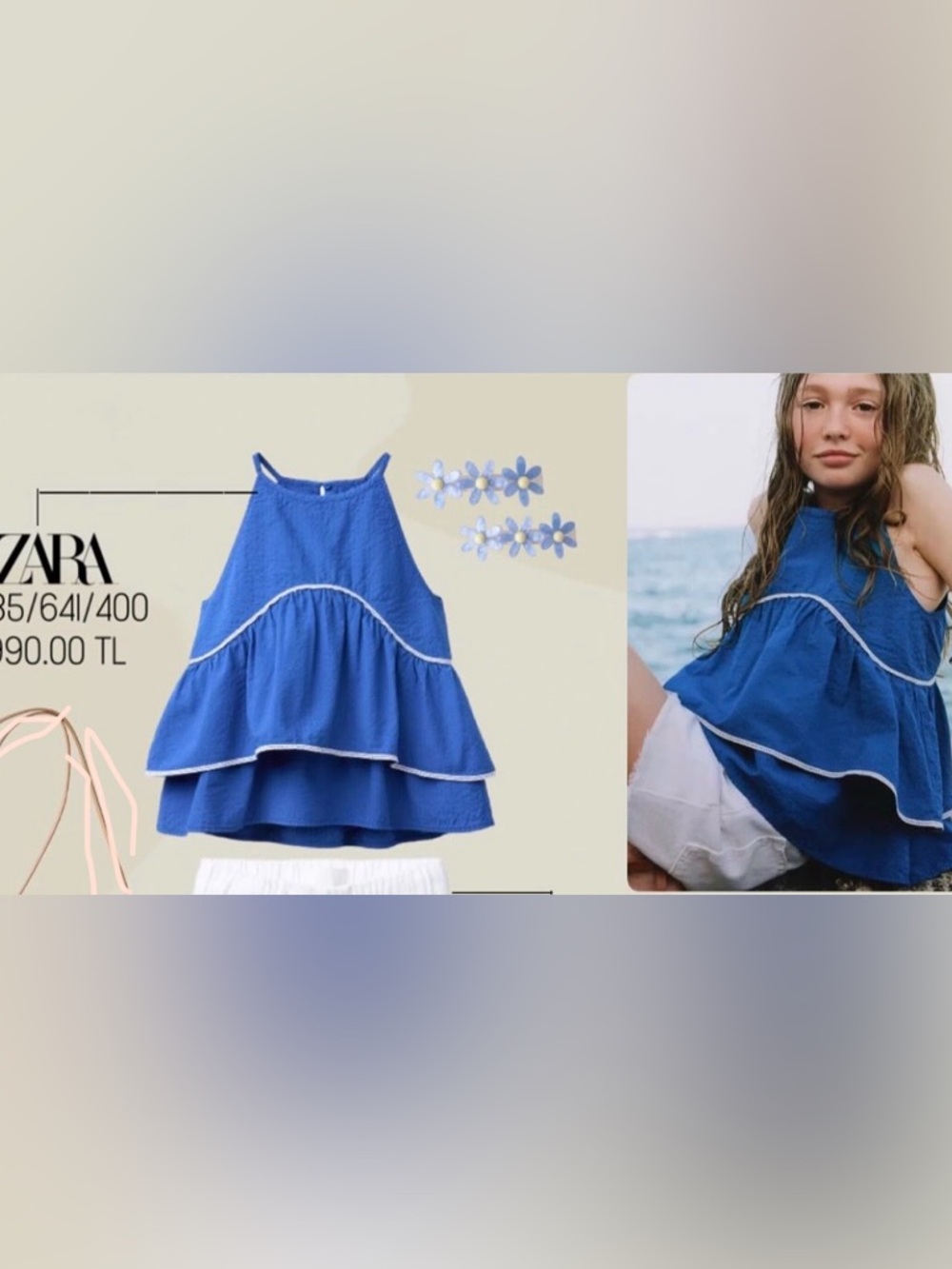 NWT Zara Girls Youth 12-14 sleeveless Flowy Ruffle Royal Blue Cotton Top